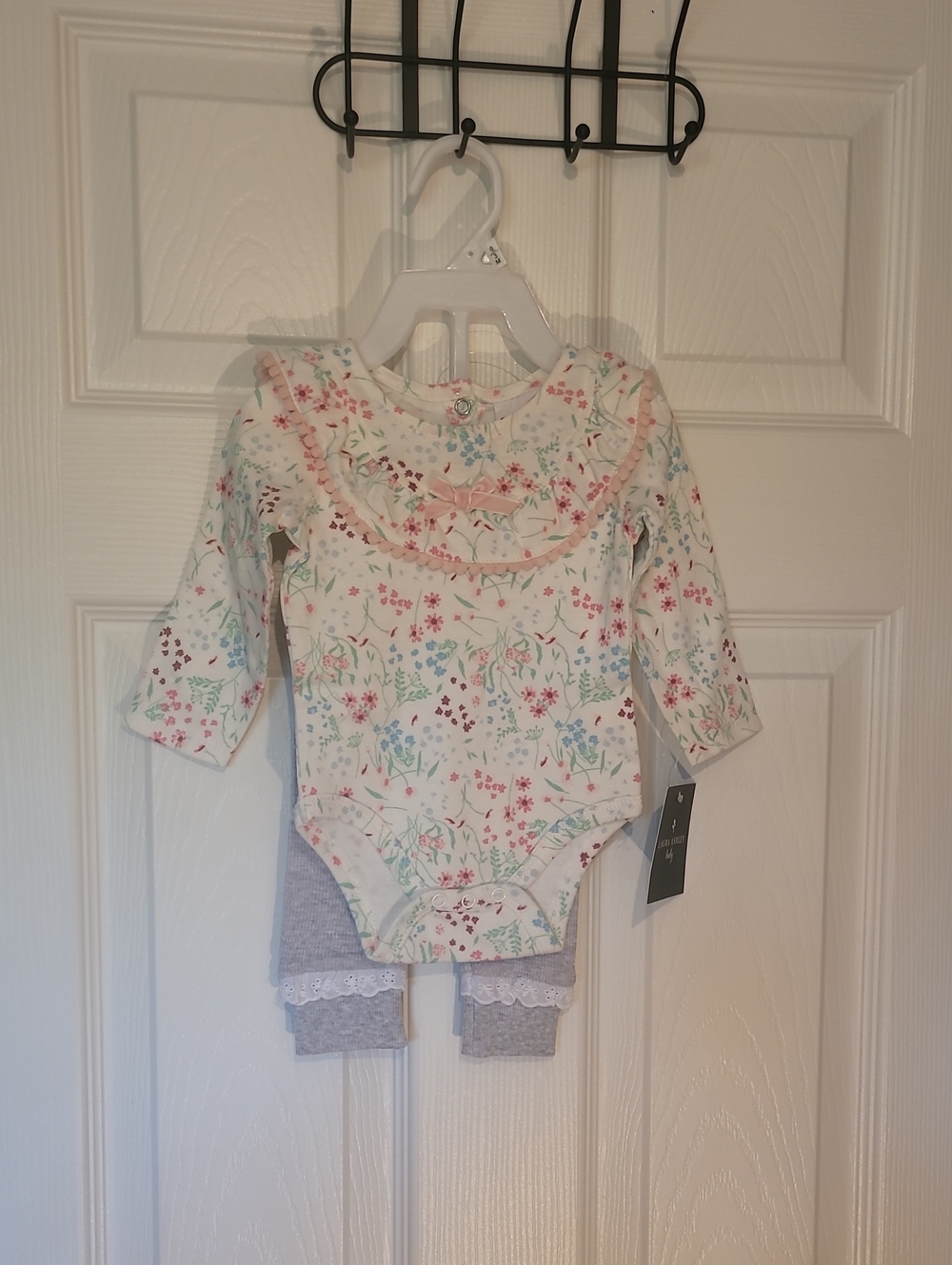 Laura Ashley Cream Two-Piece with Pastel Floral Print and Pink Ruffle
